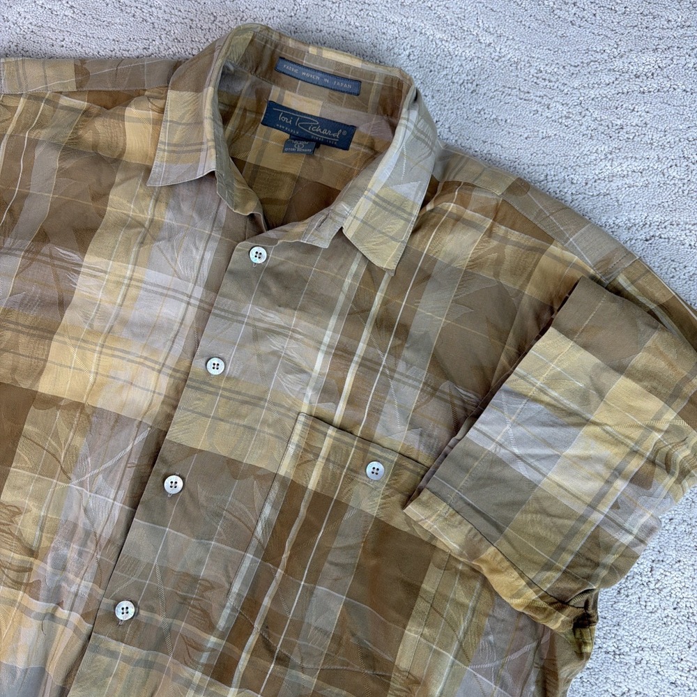 Men's Tori Richard Large Short Sleeve Button Shirt Plaid Hawaiian Embossed Resor